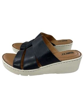 BORN Khela Black Leather Slide Wedge Sandals 10